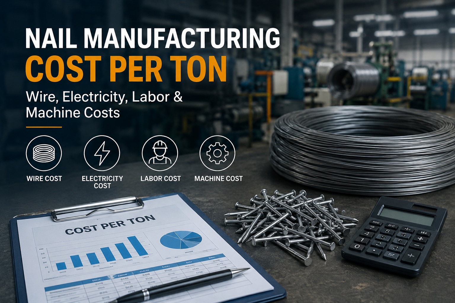 Nail Manufacturing Cost per Ton: Wire, Electricity, Labor & Machine Costs
